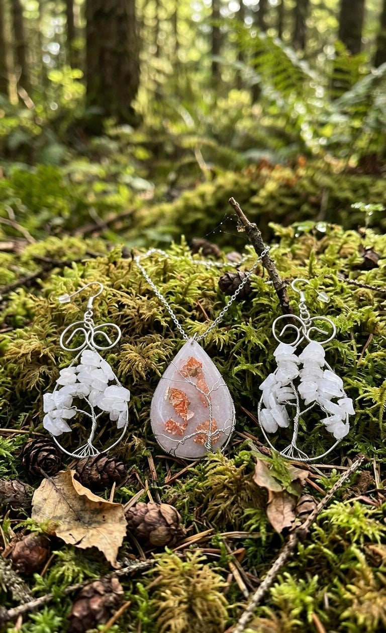 Tree of life necklace and earring set